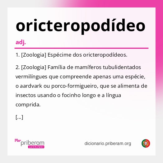 Significado de oricteropodídeo